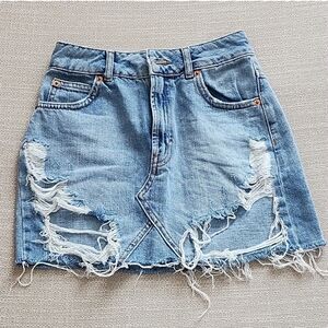 Topshop Distressed Denim Skirt